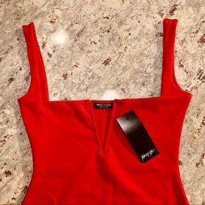 Nasty Gal V Neck BodyCon Red Mini Dress